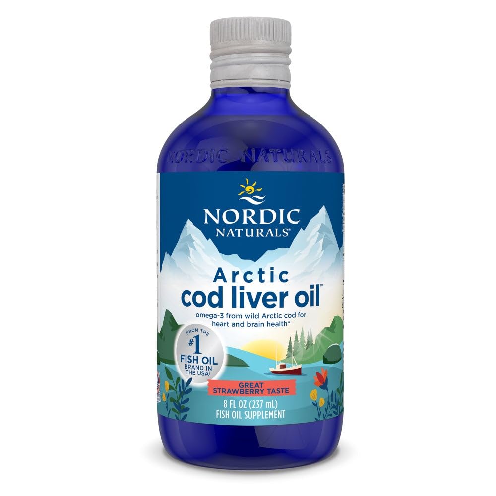 Nordic Naturals Arctic Cod Liver Oil | 1060 Mg Omega 3 Fish Oil EPA & DHA Supplement | Omega 3 Cod Liver Oil Liquid For Heart, Brain Health & Optimal Wellness | Flavour Strawberry Fish Oil 8 Fl Oz(237 Ml)
