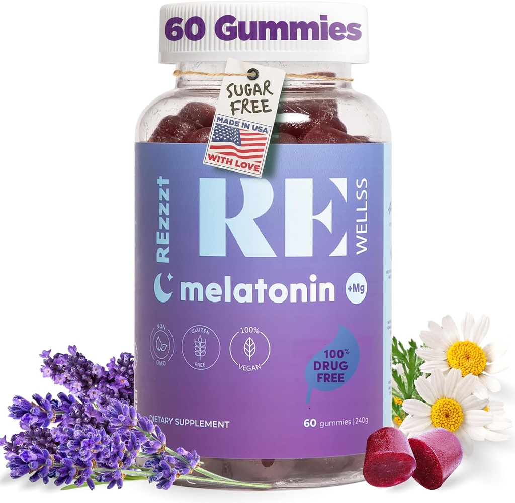 Melatonin Gummys I 5mg Melatonin Sleep 支持成人的Gummy I Fall Asleep Suppos for Health | 镁 L-Theanine | Vegan Non-GMO Gluten & Gelatin Free, 糖无 | Mix Berries