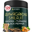 5in1 Ashwagandha 额外力量与Shilajit 用于 Stamina, 能量和放松支持 - Plus Ginseng, Turmeric Root & Black Pepper - 120 计数
