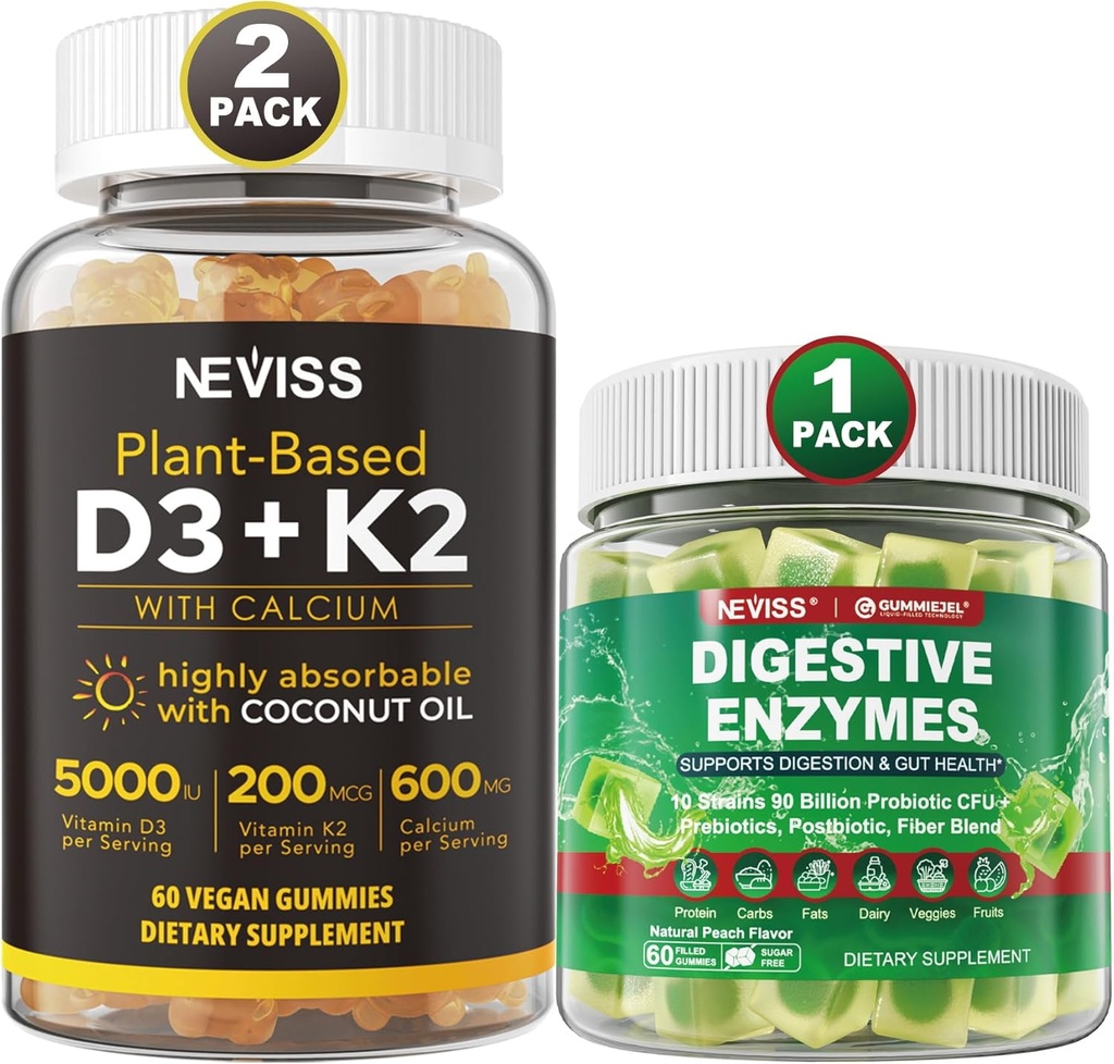 NEVISS 维生素 D3 5000iu & K2, Calcium Gummys & 消化酶 Gummys