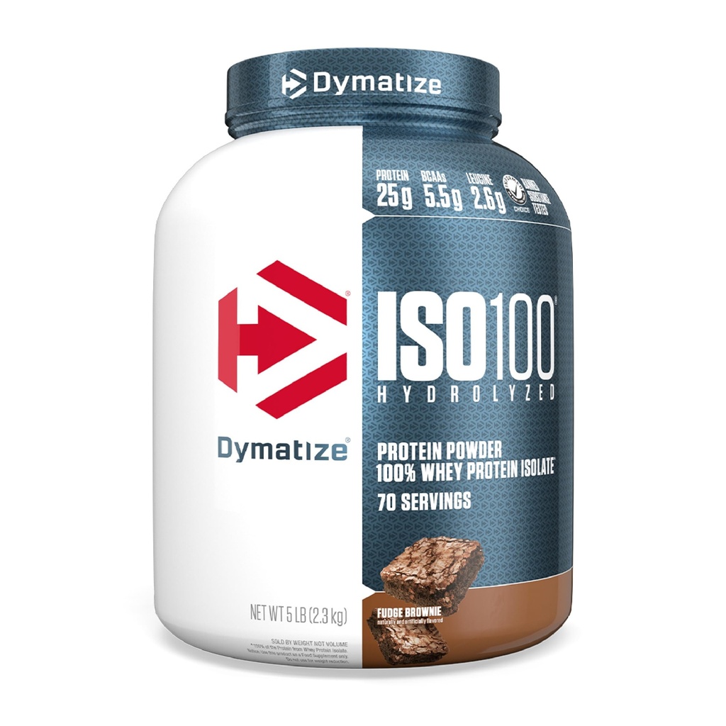 Dymatization ISO100 Whey蛋白蛋白粉溶胶,Fudge Brownie,25g of 蛋白质,5英镑,5.5g BCAAs,小于120 Cal.,Gluten Free,1g Fat,1g Sugar,2g Carb(70 services)