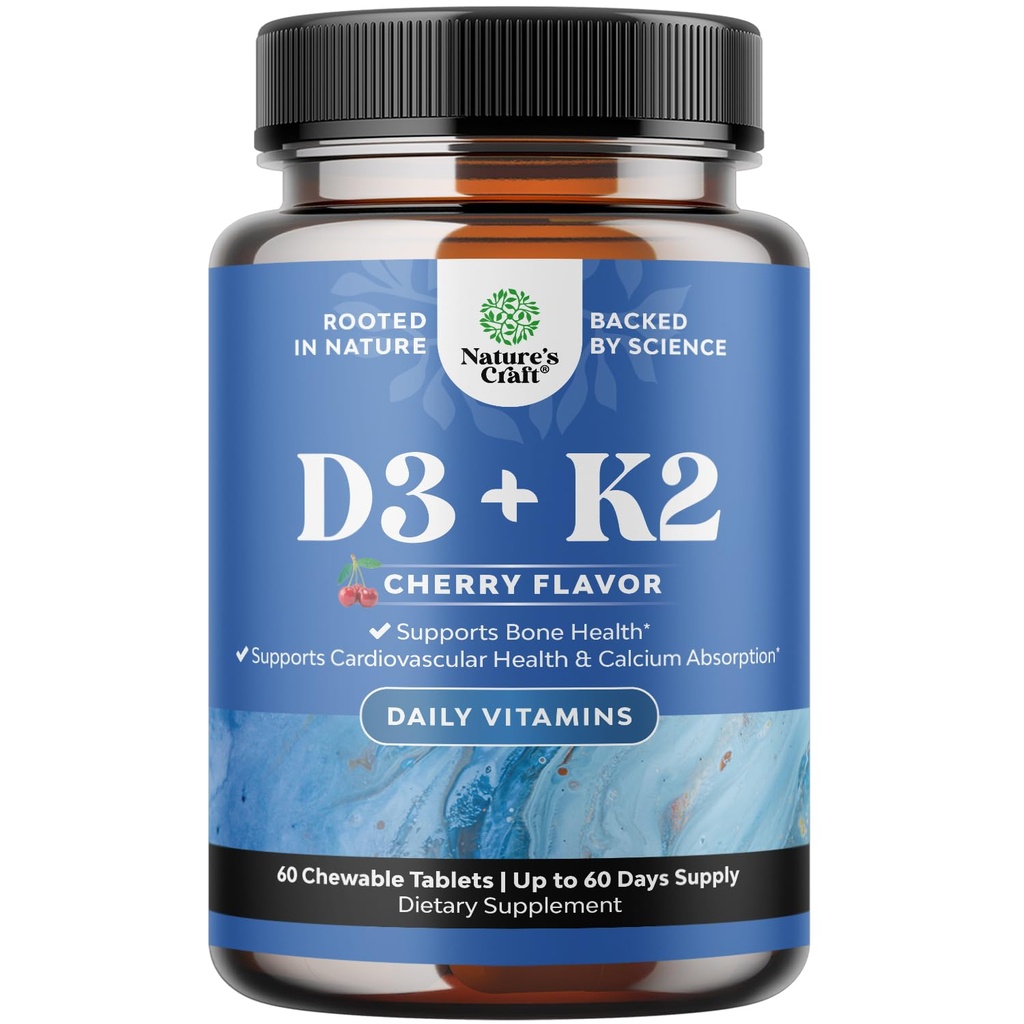 维生素D3配有K2 MK7 补充剂 - 维生素D3 2000 IU平板和K2配有免疫支持 Bone 健康心脏联合支持 Bone 强度和Mood Boost - VIT Immune系统 - 60 Counter