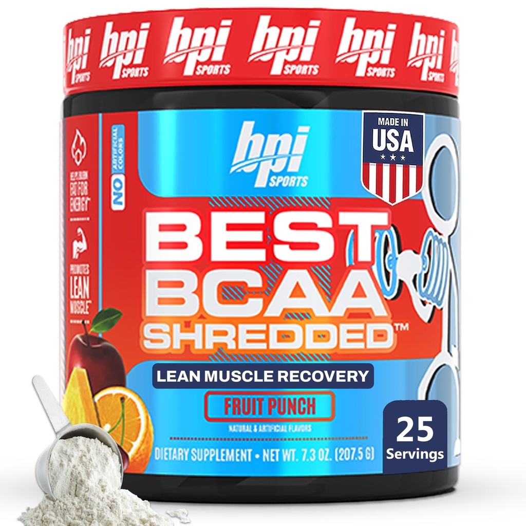 BPI 体育最佳BCAA Shred - 咖啡因自由热能恢复饮料,精益肌肉建筑 BCAA 男女粉,预研 BCAAs 氨基酸 - 果汁 - 25种服务