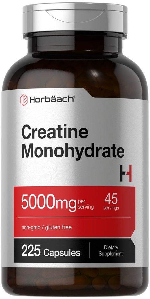Horbäach Creatine Monohydrate → 5g → 225 Capsules → Non-GMO, Gluten 免费补编