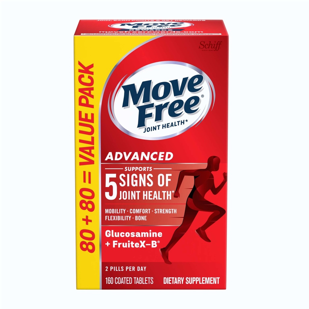 移动 Free Advance Glucosamine Chondroitin + Calcium Fructoborate 联合支助补编,支持流动舒适度灵活性和Bone - 160个平板电脑(80个服务) *