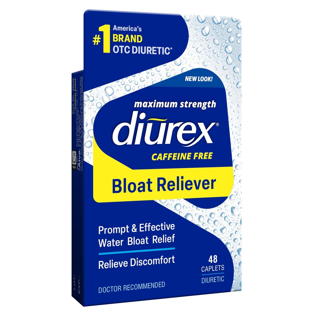 Diurex Cafeine-Free Bloat Relief, 最大力量, Relieve Water Bloat 不适, 最多6小时的 Relief, 48 Counter