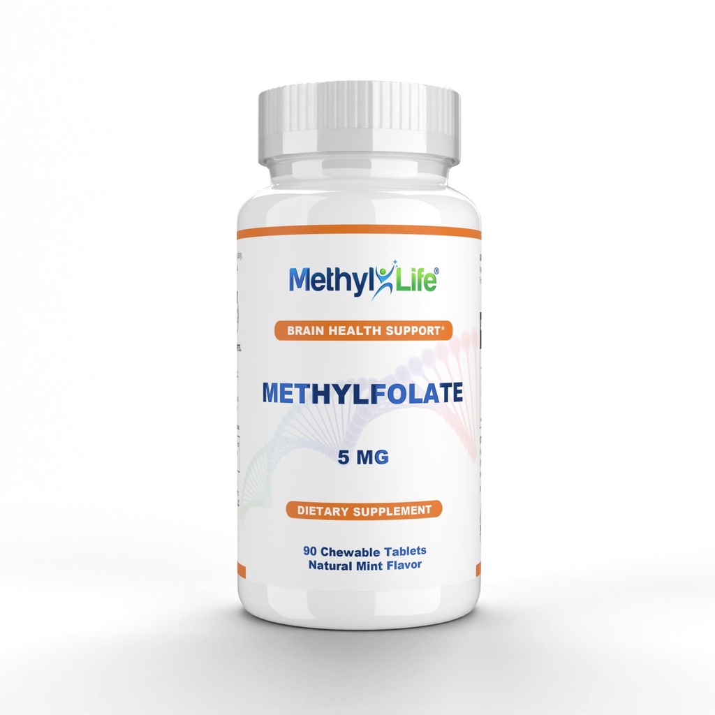 甲基-生命 L-甲基乙二醇 5 mg - 具有超纯型脑叶纤维酸®(L-5-MTHF,钙)的可嚼活性Folate片 | Vegan, N-GMO, Gluten-free | 90 Chewwlat