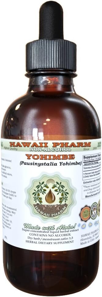 夏威夷Pharm Yohimbe无酒精液体提取,Yohimbe液体(Pausinystalia Yohimbe) 干巴克甘油天然草药补充剂,美国 4 f.oz