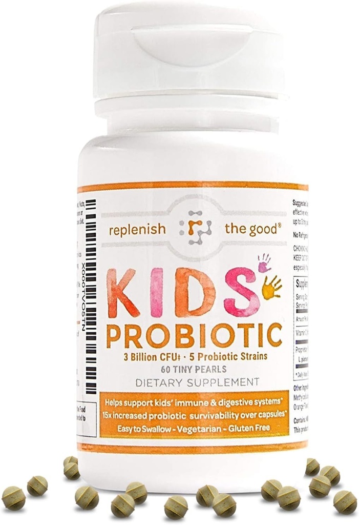 Kids Vegan Probiotics, 60 Tiny Pearls - 抗生素恢复 - 帮助支持Kids' Immune & Digestive System - 15x 比Gummys更有效 - 无糖,容易吞咽