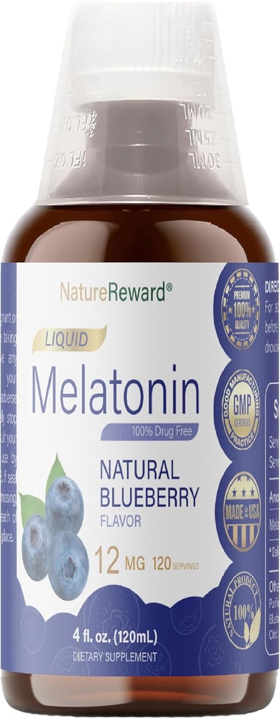 Melatonin 12 mg QQ 4 fl oz 液体 120 为成年人服务 蓝莓 Flavor QQ Non-GMO 蔬菜补充品
