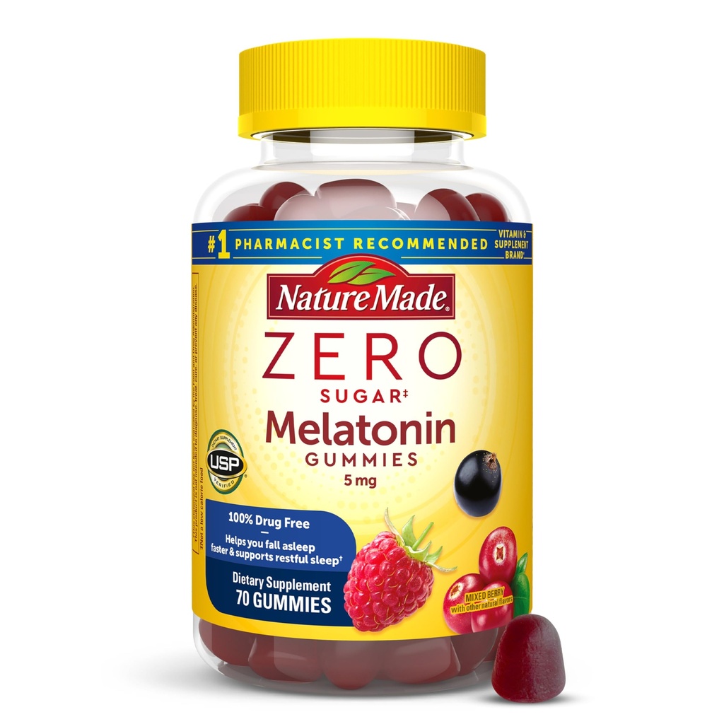 Nature Made 零糖美拉托宁 5mg 成人超强睡眠Gummys,100%无药睡眠援助,Aspartame Free,70 Sugar Free Melatonin Gummys,70日供应