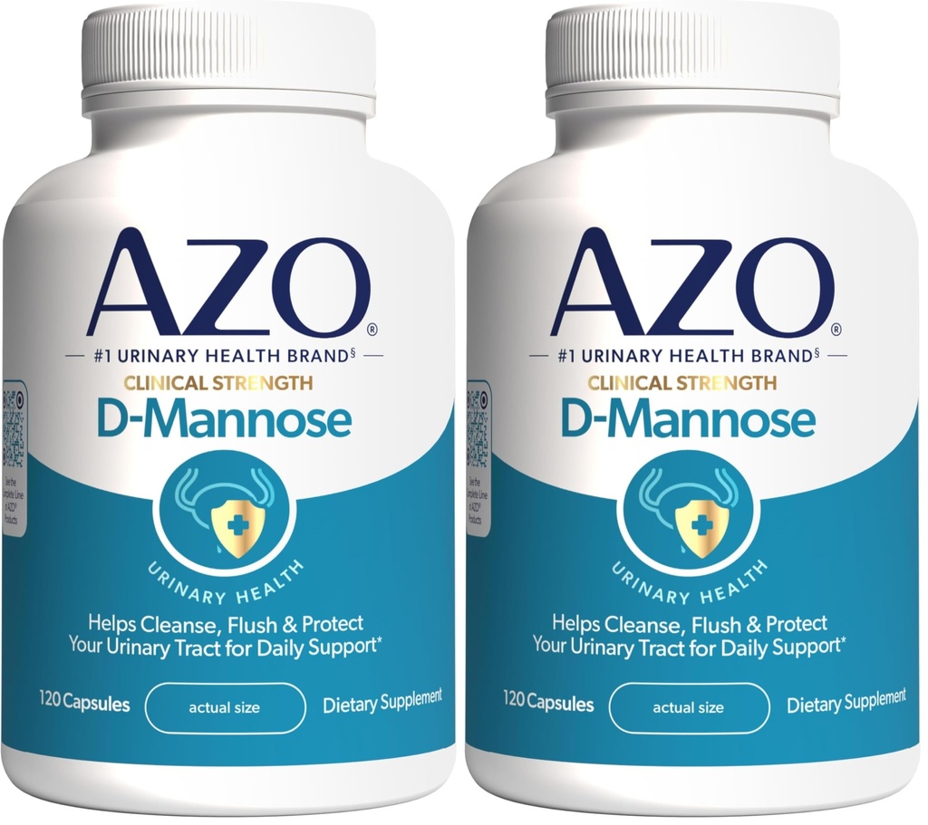 AZO D Mannose Urinary Tracts Health, Cleanse, Flush & Protect the Urinary Tracts, No.1 药剂师推荐品牌,临床力量,非GMO, 120 Counter (Pack of 2).