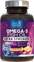 Omega 3 Fish Oil 2400 mg - 三强Omega3, EPA & DHA Fatty Acids Supplement - 对免疫,心脏和大脑健康的自然支持 - 野生捕捉,非GMO,Lemon Flavor,Burpless - 120 Softgels