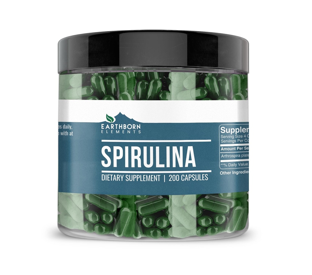 土生土长的元素 Spirulina 200 Capsules, 纯和未稀释, 无添加剂
