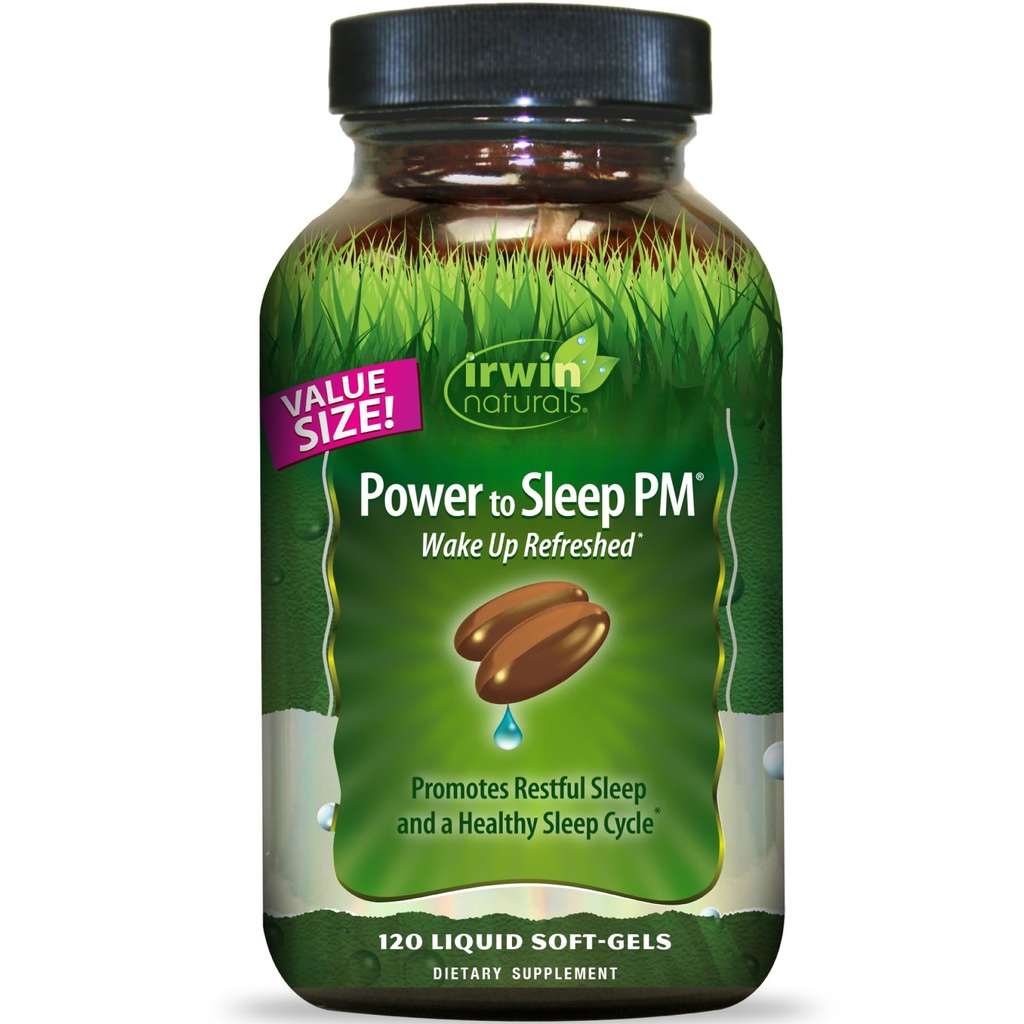 Irwin Naturals Power to Sleep PM - 120 Liquid Soft-Gels - 与梅拉图宁,GABA, Ashwagandha, Valerian Root & L-Theanine - 60 服务公司