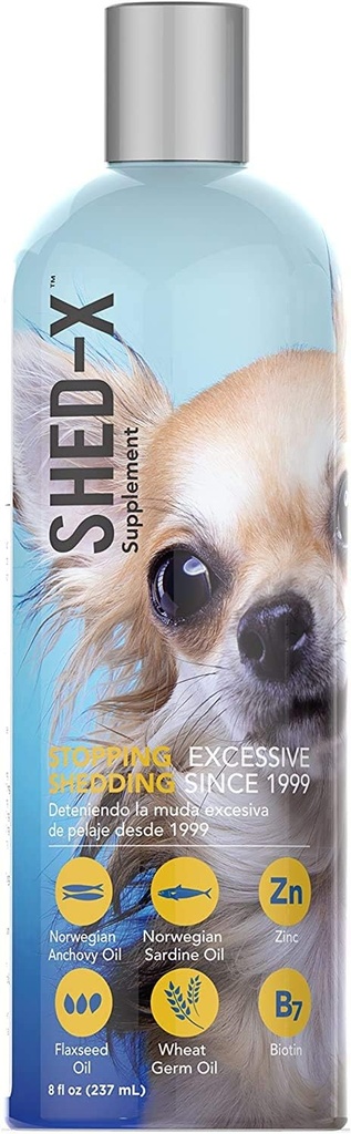Shed-X 液态狗补充品, 8oz – 100% Natural – 帮助狗舍丁、鱼油换狗皮和大衣、狗油换基本脂肪酸食品、维生素和矿物