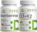DEL 补充维生素 D3 10,000iu + K2 200mcg 软胶和柏培林补充剂 与 Yohimbine Bundle – 配有椰油的基本阳光维生素 – 高吸收性氯化氢HCl形式