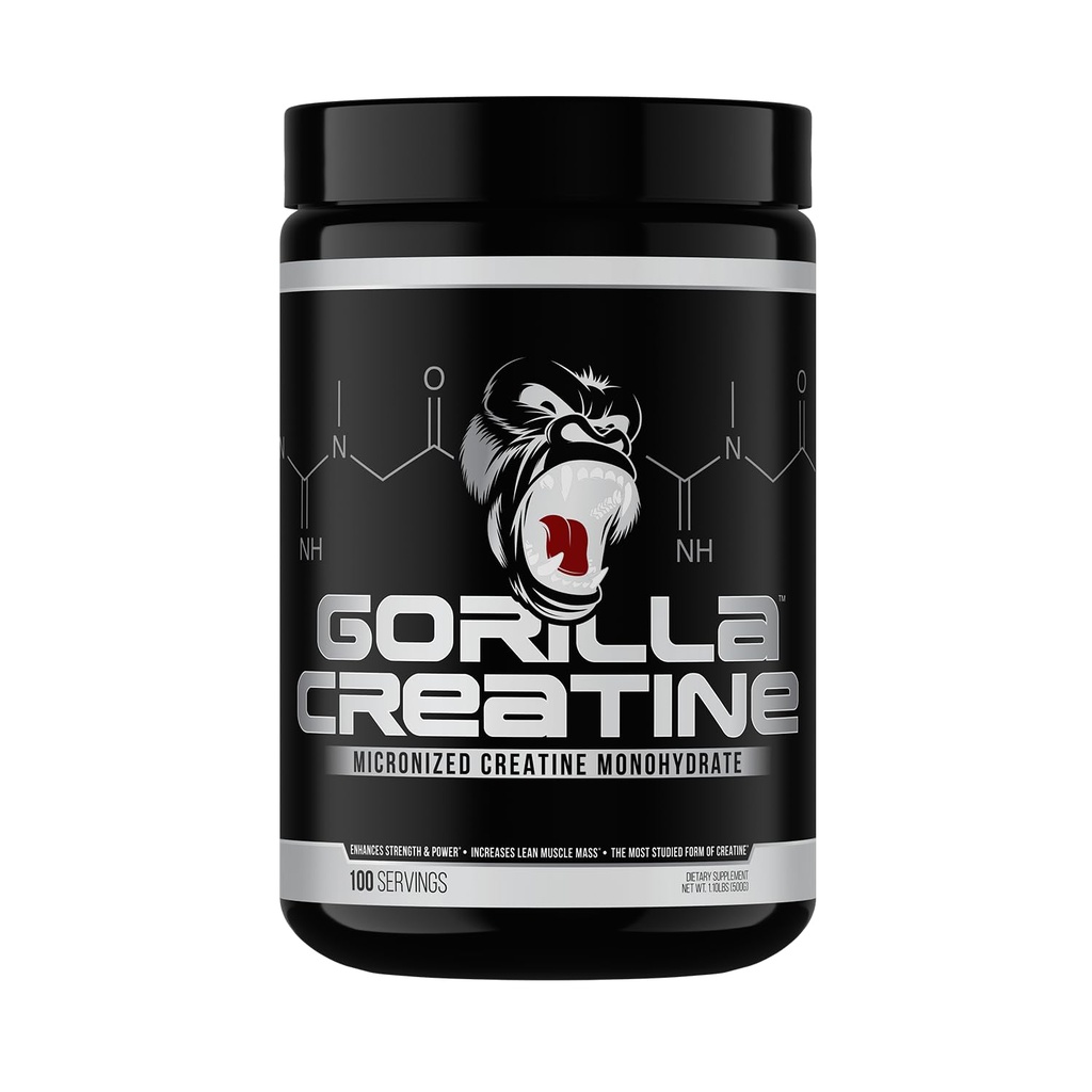 Gorilla Mind Creatine 单水合物微粉,改进肌肉尺寸、动力输出和强度,每架5克,100架