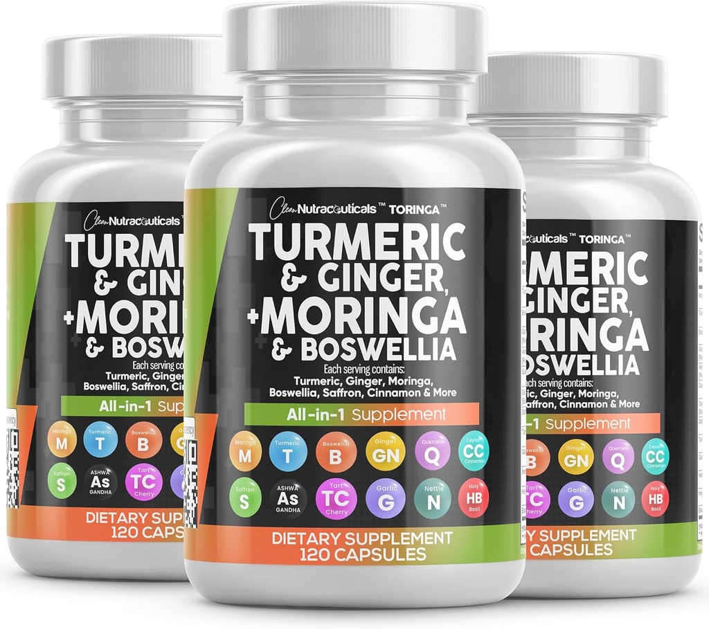 Turmeric Moringa Supplement QQ Ginger Boswellia Saffron - 锡兰桂花,塔特樱桃,奎西丁加里尼特尔圣巴西尔的男女补编 - 3Pack
