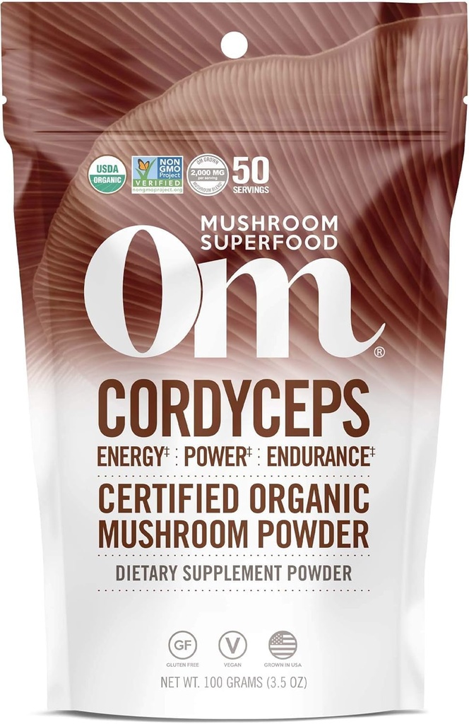OM MUSHROOM SUPERFOOD CORDYCEPES 有机蘑菇粉,3.5 Ounce,50种服务,能源,动力,Stamina和耐力支持,体育表演超级食品补充品