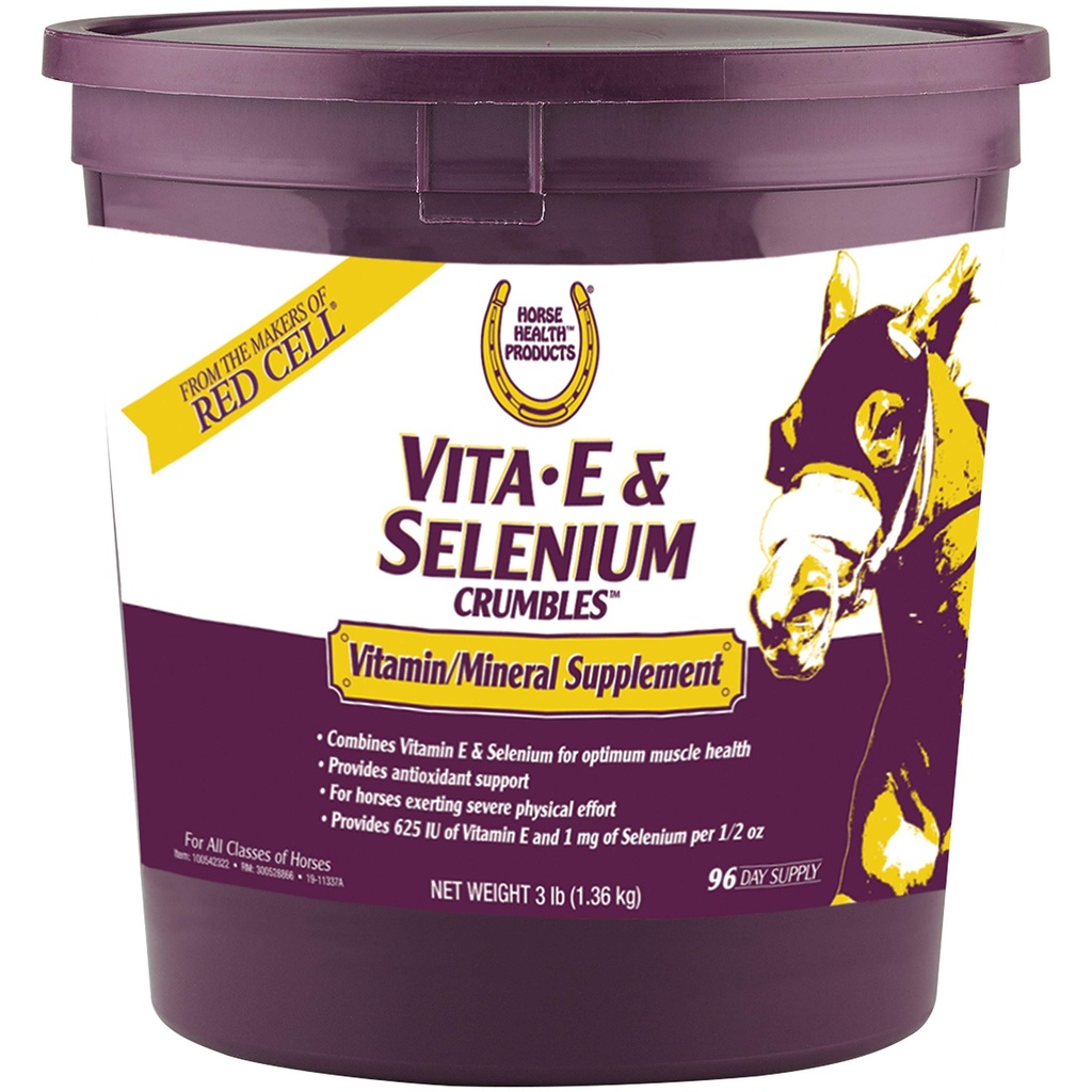 Farnam 马健康 Vita E & Selenium Crumbles 马维生素补充剂,支持最佳肌肉健康和抗氧化剂支持,3磅,96天供应量