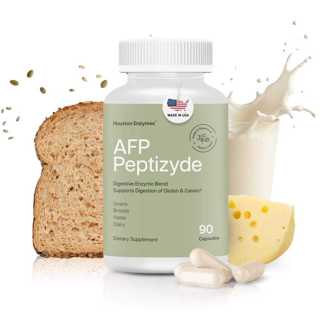 Houston Enzyms AFP Peptizyde - 蛋白质,Casein & Gluten蛋白的消化酶组合 - 妇女和男子的消化酶(90 Capsules)