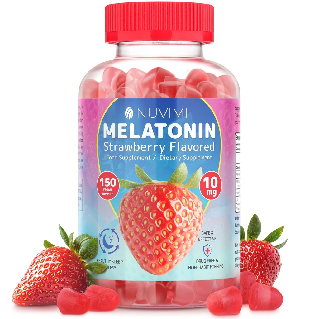 Melatonin Gummys - 10 mg 草莓裂肉食品补充剂 帮助支持睡眠 - 150 Vegan Gummys