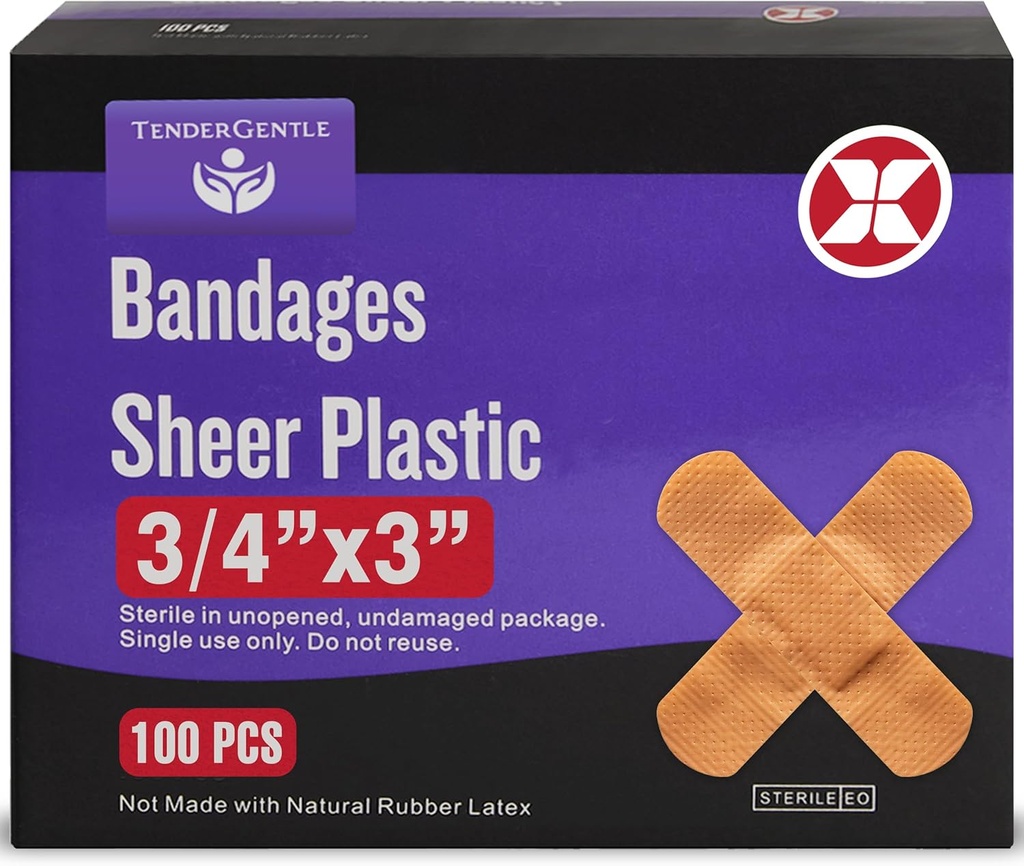粘合带 - 100 3/4的盒子" 用于剪切,碎屑,烧焦的软壳塑胶带 - Latex Free, Sterile Small Bandages