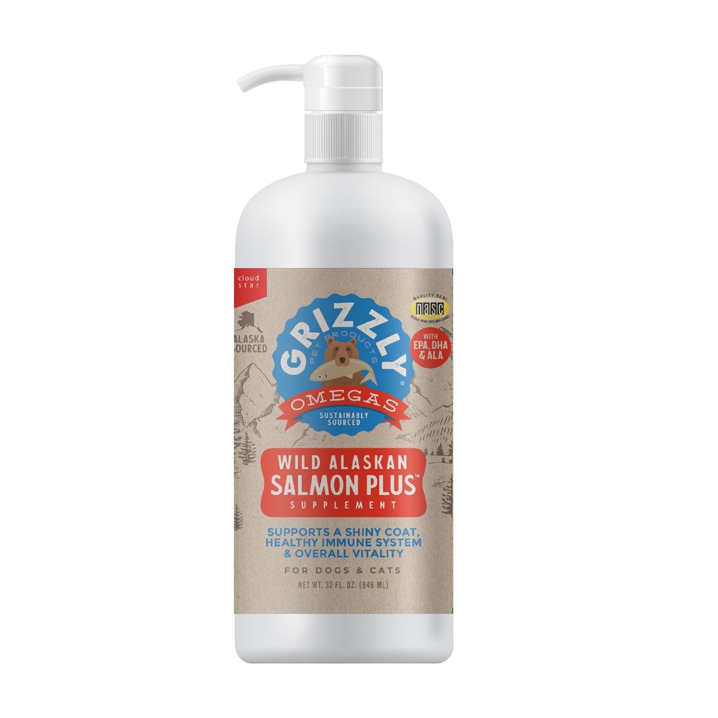 Grizzly Pet Products Salmon Plus Omega 3-6-9 狗和猫的食品补充品,32 Ounce