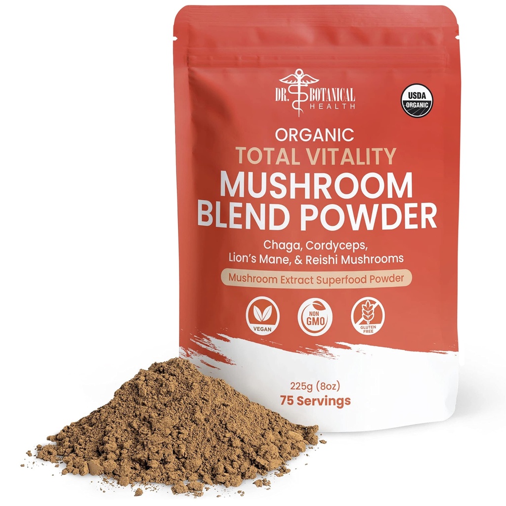 有机蘑菇混合剂 - 4-in-1 Reishi, Lion's Mane, Cordyceps and Chaga 蘑菇补充剂 提取复合剂,Immune Boost & Brain 支持的蘑菇混合剂,添加到咖啡,茶或水中