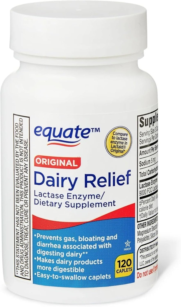 乳品减肥卡片,原版,乳酶,120 Pills by Equate (Pack of 1) + 粘贴