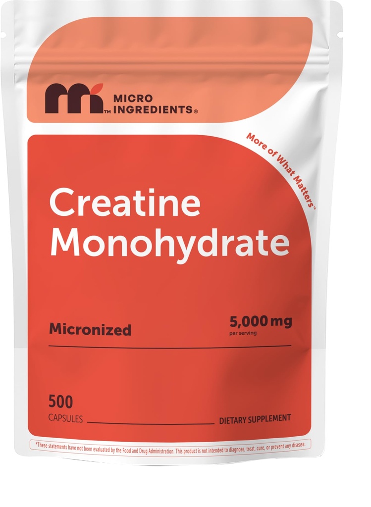 Creatine Monohydrate 5,000mg,500 Capsules → 纯Creatine Pills – Micronized + 无味粉末源,易吸收 → 预工作与肌肉健康支持 → Keto,非GMO