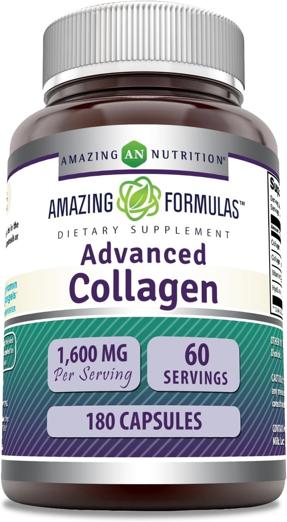 惊人的公式 高级Collagen 补充 | Collagen 类型 I, II & III, 维生素 C & Hyaluronic 酸 | 1600 Mg Per service | 180 Capsules | 非GMO | Gluten-free | |  USA 产于美国