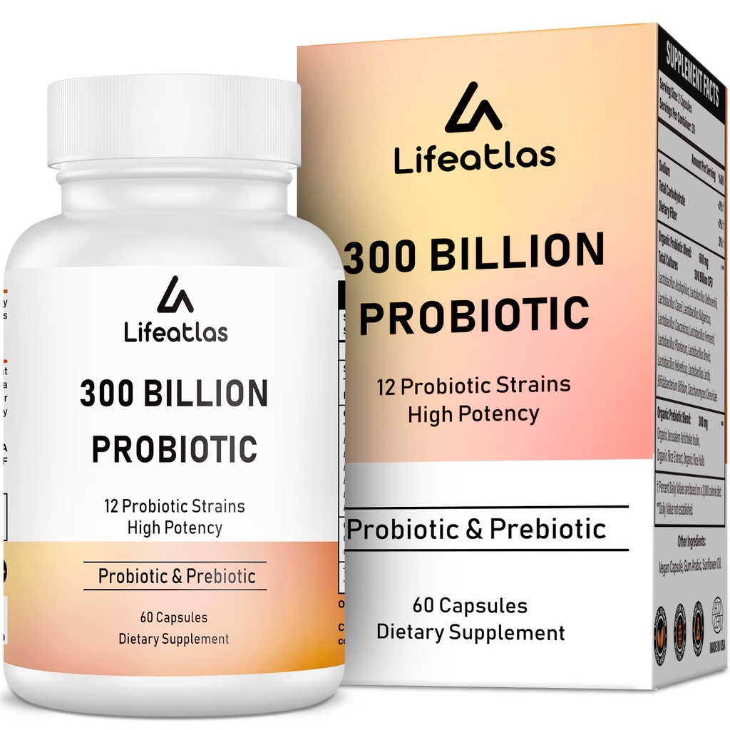 300亿CFU Probiotics - 妇女和男子的Probiotics, 12个Probiotic Strains Plus Prebiotics, Imune & Digestive, Gut Health, Gas Bloating, Sheld Stable - 60 Caps