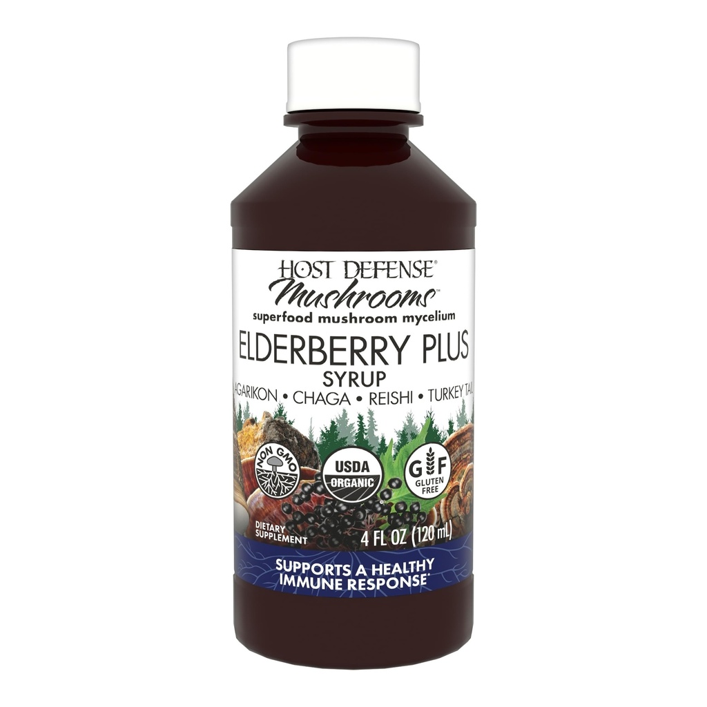 主机:Defense Elderberry Plus Syrup - Immune,呼吸和肺部支助补编 * - 与土耳其Tail, Reishi, Agarikon & Chaga合编的液体蘑菇补编 * - 4 fl oz(12名服务员)