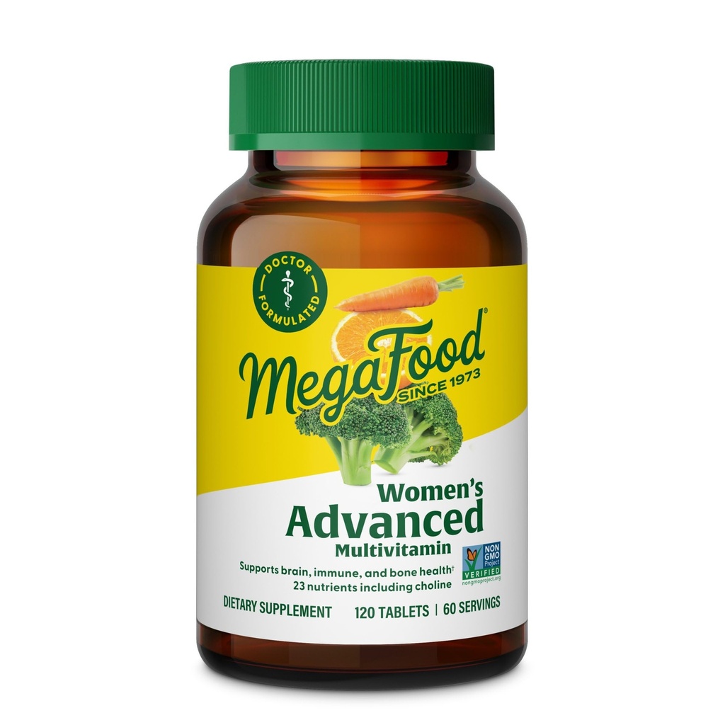 MegaFood Women's Advanced multivitamin for Women——医生用铁,乔林,维生素D,维生素C和锌-脑健康-免疫支持-非GMO-蔬菜-120 Tabs(60名服务员)