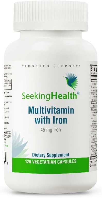 寻求健康 多维素与铁, 45 mg Chelated Iron, 活性B 维生素+ L-5-MTHF, 支持健康免疫系统和能源生产, 蔬菜胶囊(120个胶囊)*