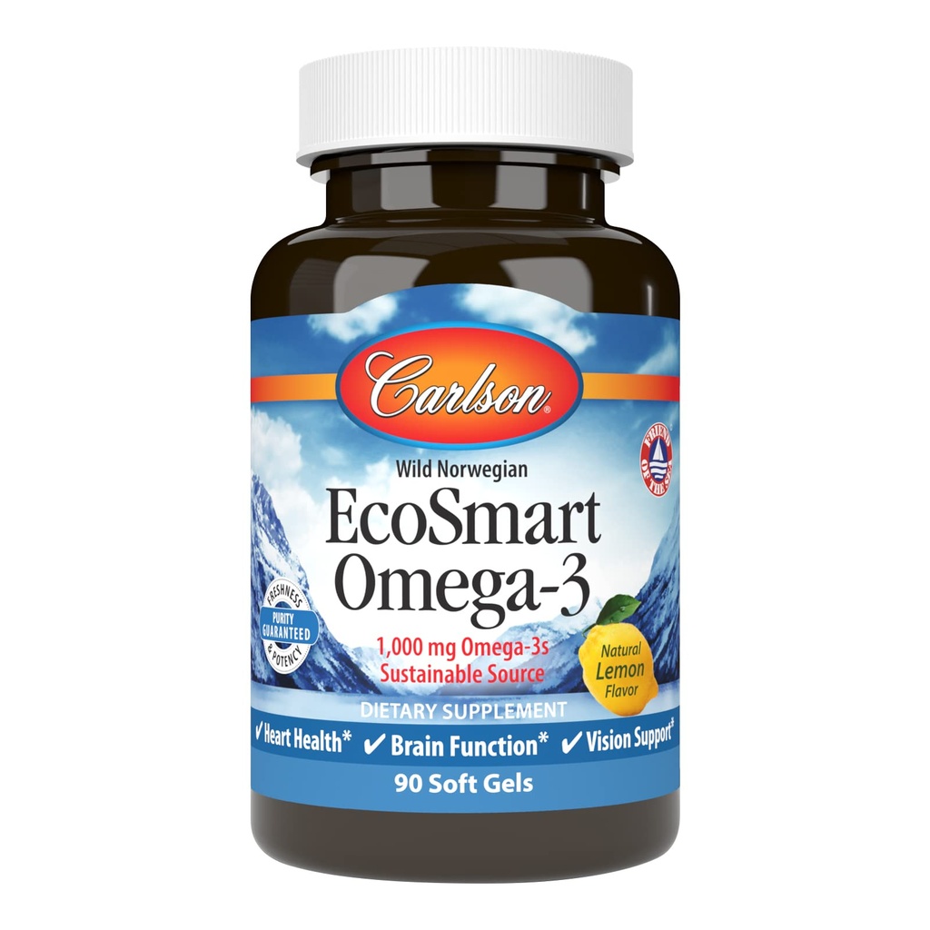 Carlson - EcoSmart Omega-3, 可持续来源,促进心脏,大脑,视觉和联合健康,柠檬,90软胶