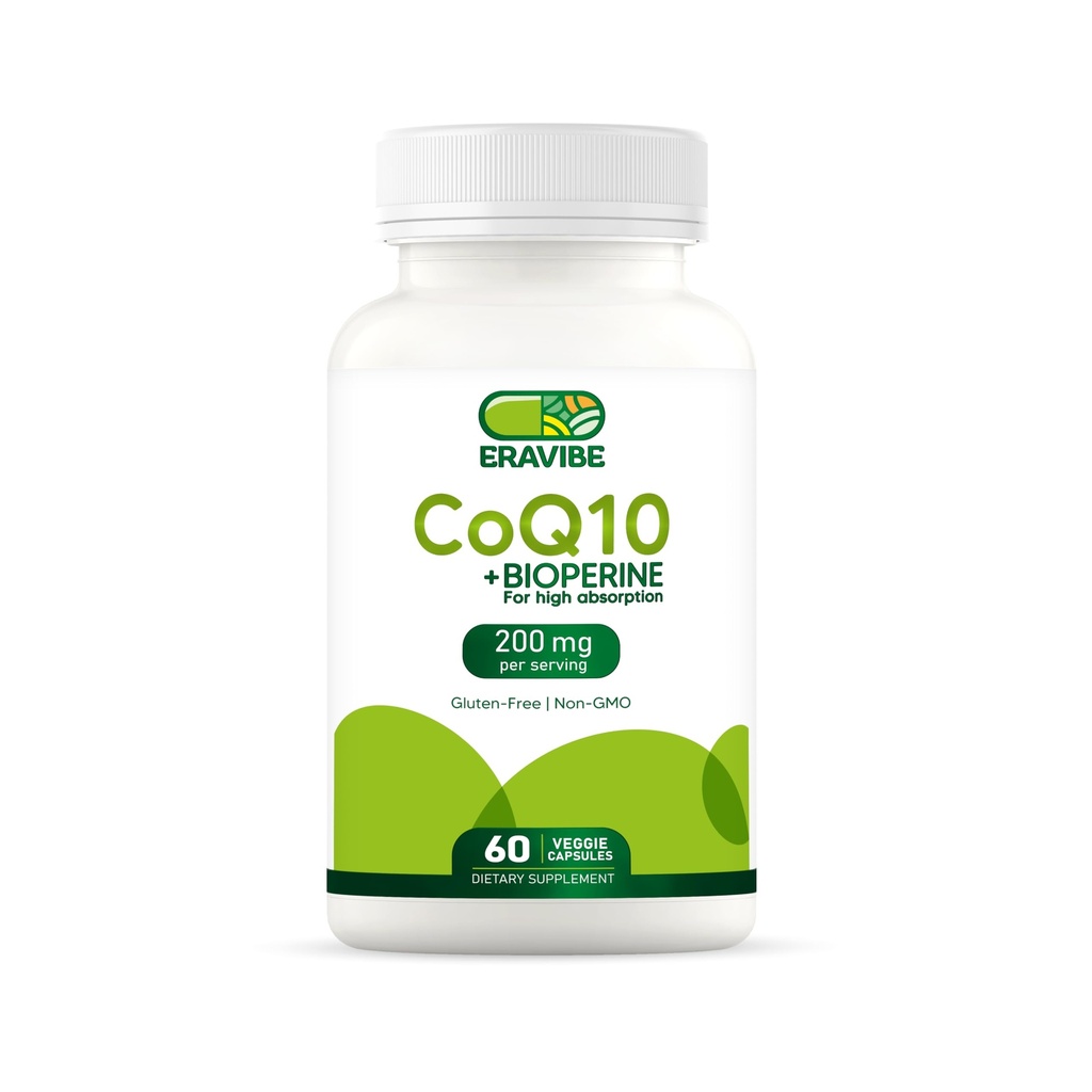 纯CoQ10 能量支持高吸收生物丙烯,每服200毫克,60瓶Veggie Capsules,无葡萄糖,非GMO