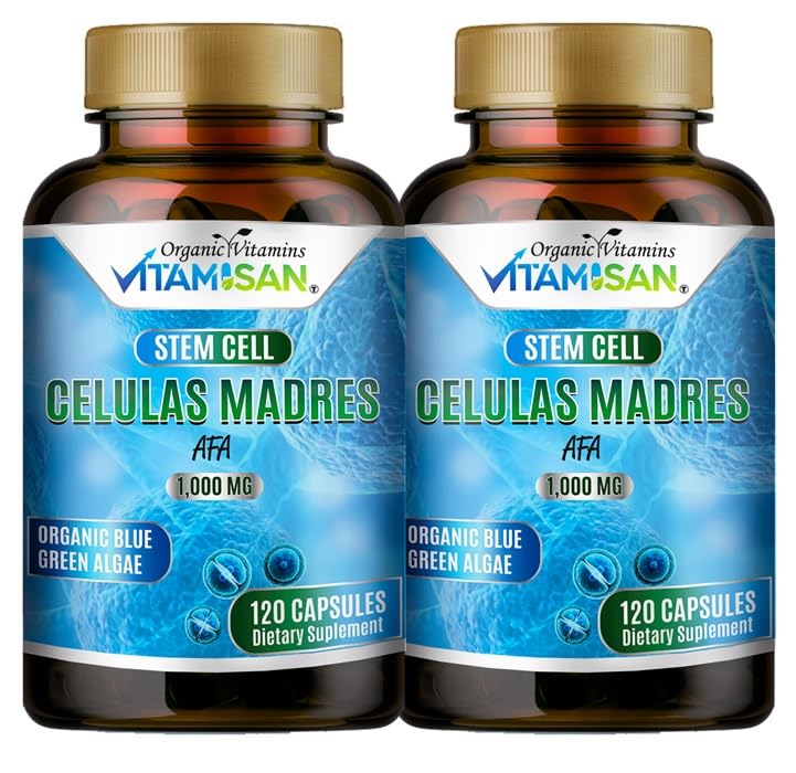 2 Celulas Madres AFA Stem Natural Cell 120 Capsules 1000 mg 蓝绿藻 无转基因生物 Gluten Free Aphanizomonon Flos-aquae Bio celula Madre 补充材料
