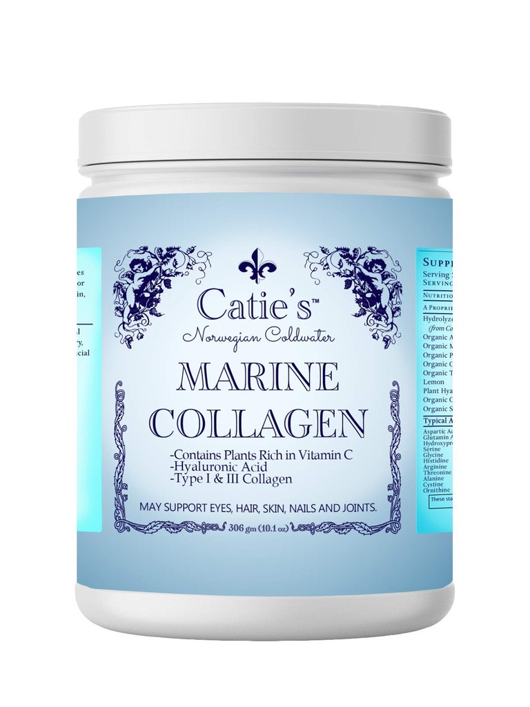 Catie的海洋Collagen-Premium Wild Caught Collagen(第1和3版)来自冷水北欧鳕鱼w/植物基维生素C,Hyaluronic Acid + Herbs!. 非转基因生物 30天供应