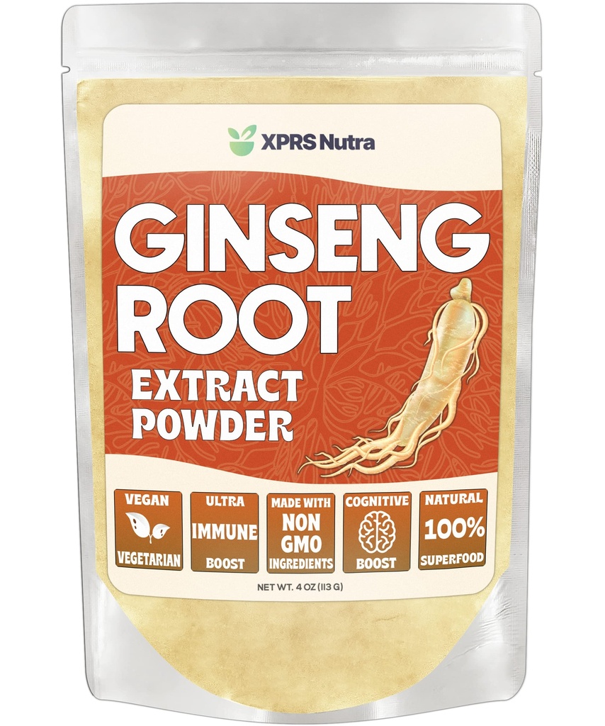 XPRS Nutra Ginseng 根提取粉末 - Ginseng 粉末支持认知函数,身体性能,和免疫系统 - Vegan 友好 Panax Ginseng in Powder Form (4 Ounce)