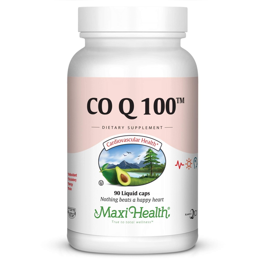 Maxi Health COQ10 100mg Capsules – 100mg Coenzyme Q10 心脏和能量支持 – Kosher 认证 CO Q 10 补编 – 非GMO 和 Gluten 免费心脏健康补充 – 90 液体 Capsules