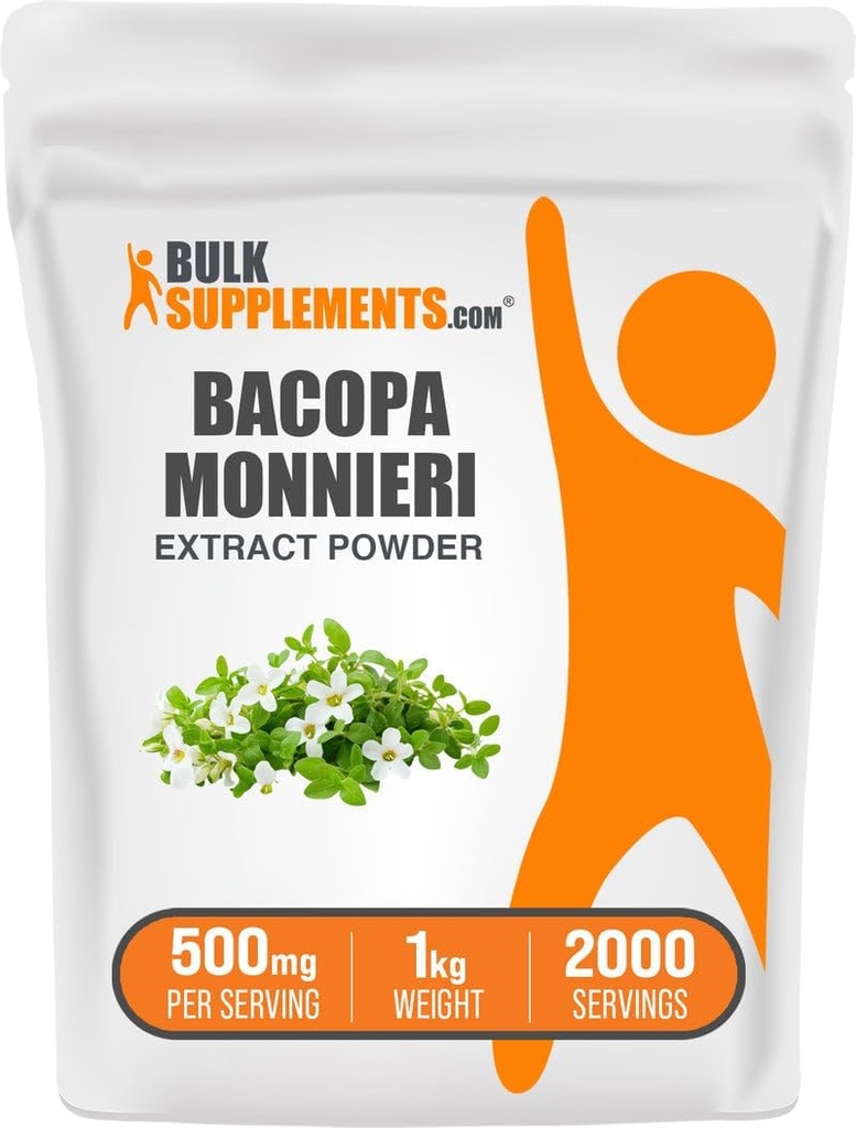 Bulk Suppos.com Bacopa 提取粉末 - Bacopa Monnieri 补充剂,草药补充剂 - Vegan & Gluten Free, 每服500毫克, 1kg (2.2磅) (一袋)