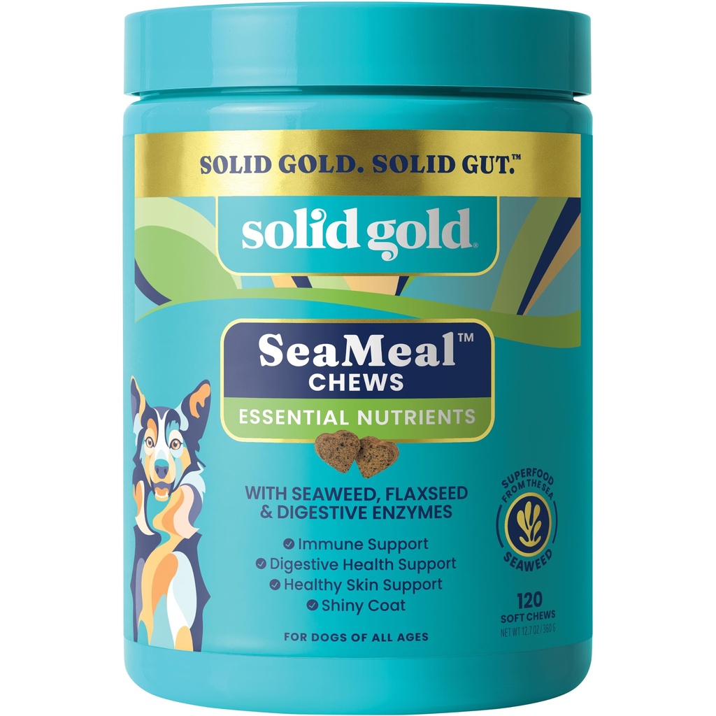 固体金猫和狗 多维塔明 Chews - Kelp, Omega 3 & Vitamins for Dental, Digestive, Imune, Skin & Coat 健康 - 狗和猫的多维塔明 - Sea Kelp 基于所有年龄的软 Chew - 120cm
