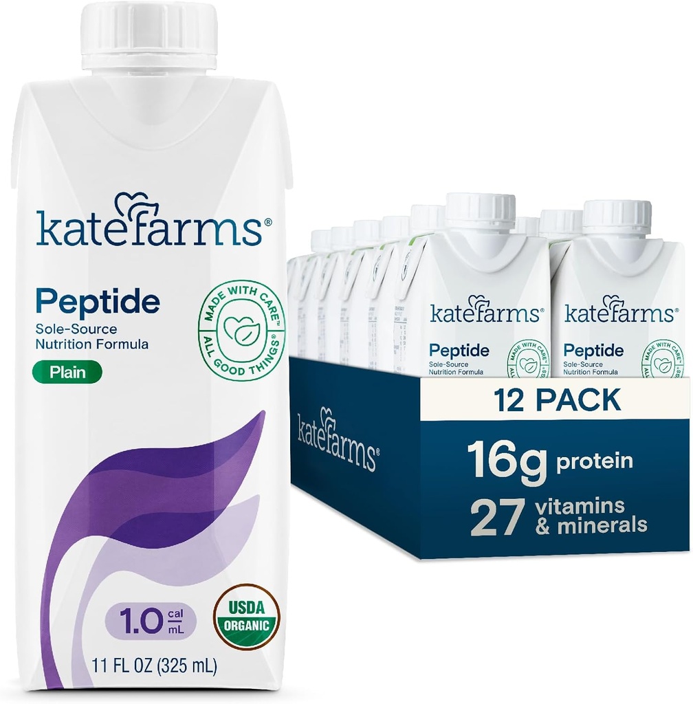 KATE FARMS 有机甲苯1.0 公式,平原,单源,水解植物营养用于口服或管饲,11 Fl oz(12 Pack)