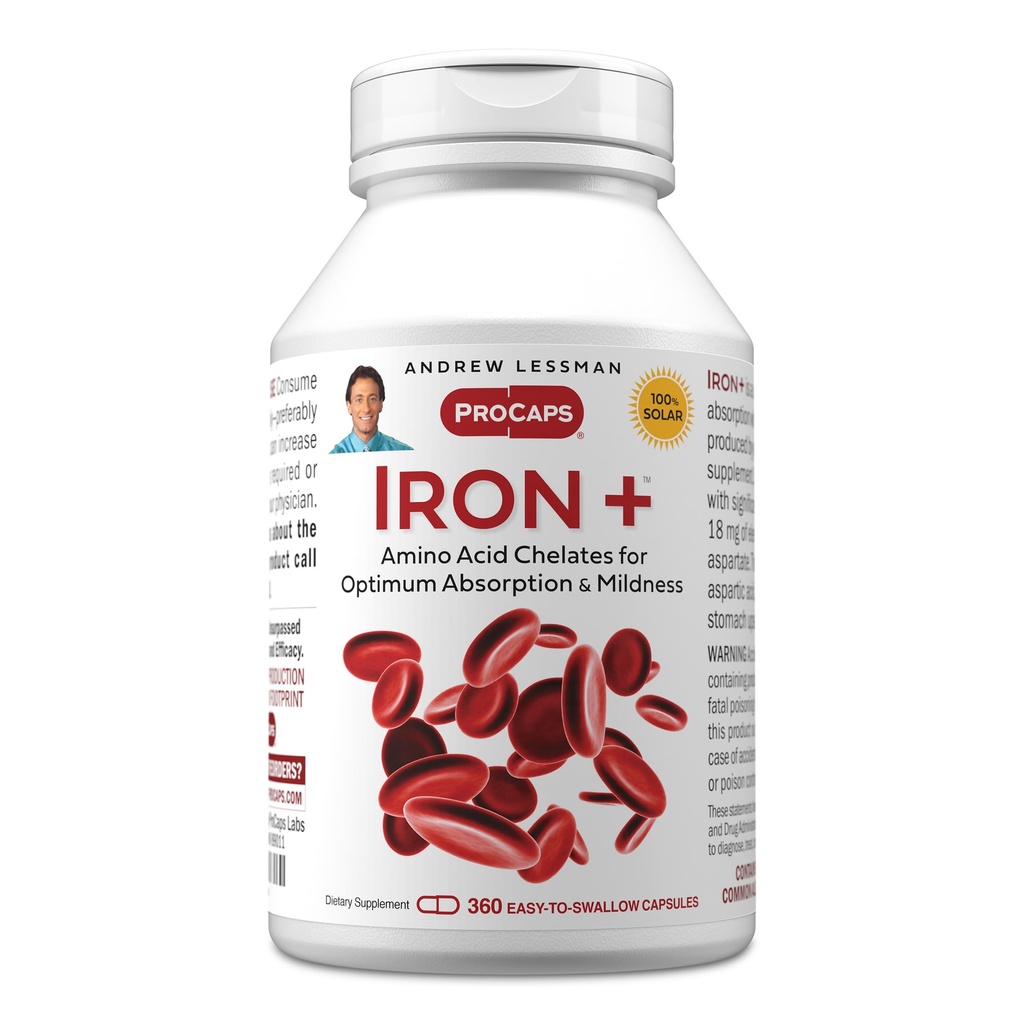 AndreW Lessman 铁+ 360 Capsules - 18mg 铁,100%纯氨酸Chelated 铁(Glycnit, Aspartate),加维生素C 增加吸收,小,容易吞咽 Capsules,无添加剂