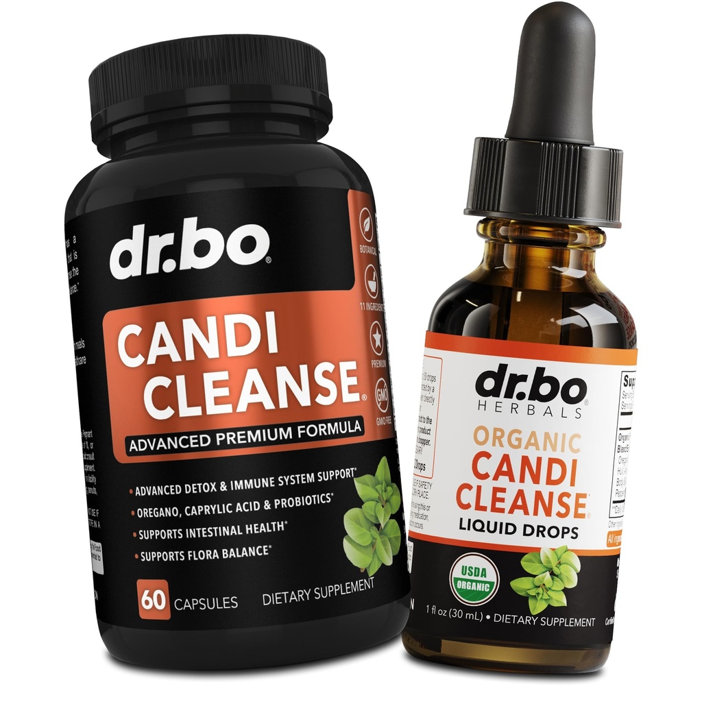 Candi Cleanse Supports Pills & Drops - Oregano Oil Drops Liquid & Black Walnut Wormwood - 超强天然口服Got Cleanser Detox 健康补充剂 & Caprylic Acid Capsules