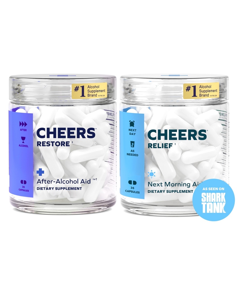 干杯 R&R Combo QQ Recover + Relief QQ 喝完后感觉更好 支持你的肝脏 DHM, L-Cysteine, Milk Thetle, Ginger, White Willow Bark, Cafeine, L-Thenine QQ 12个剂量 每一个补充量