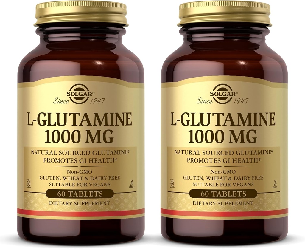 Solgar L-Glutamine 1000 mg, 60 片 (2包) - 天然肌肉食品 - 促进胃肠道(GI)健康 - 支持脑健康 - 非GMO, Vegan, Gluten Free, Kosher - 60 总服务